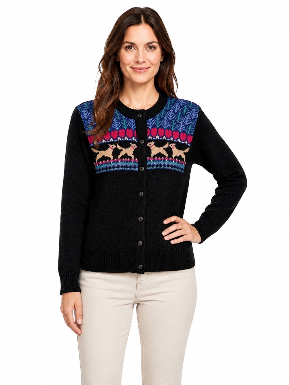 Vintage 90’s Orvis 100% Shetland Wool Dog Fair Isle Cardigan Sweater Women’s M